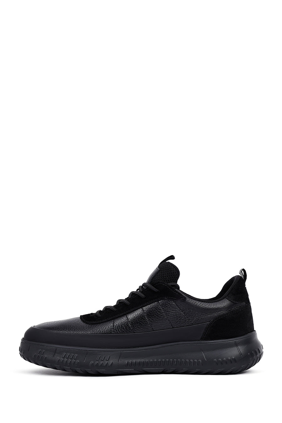 Men's Black Lace-Up Thick Sole Leather Sneakers