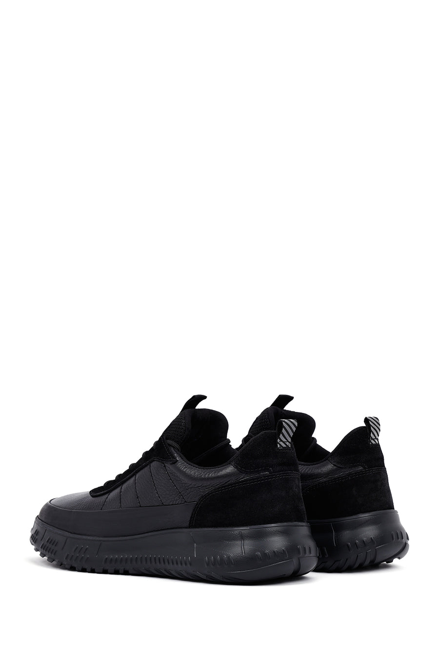 Men's Black Lace-Up Thick Sole Leather Sneakers