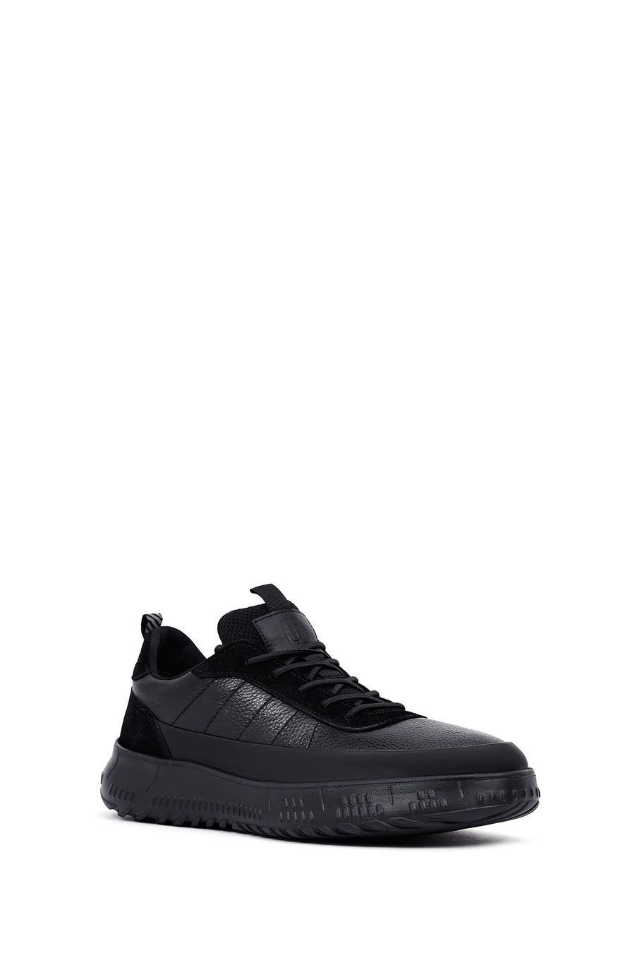 Men's Black Lace-Up Thick Sole Leather Sneakers