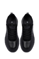 Men's Black Lace-Up Thick Sole Leather Sneakers | Derimod