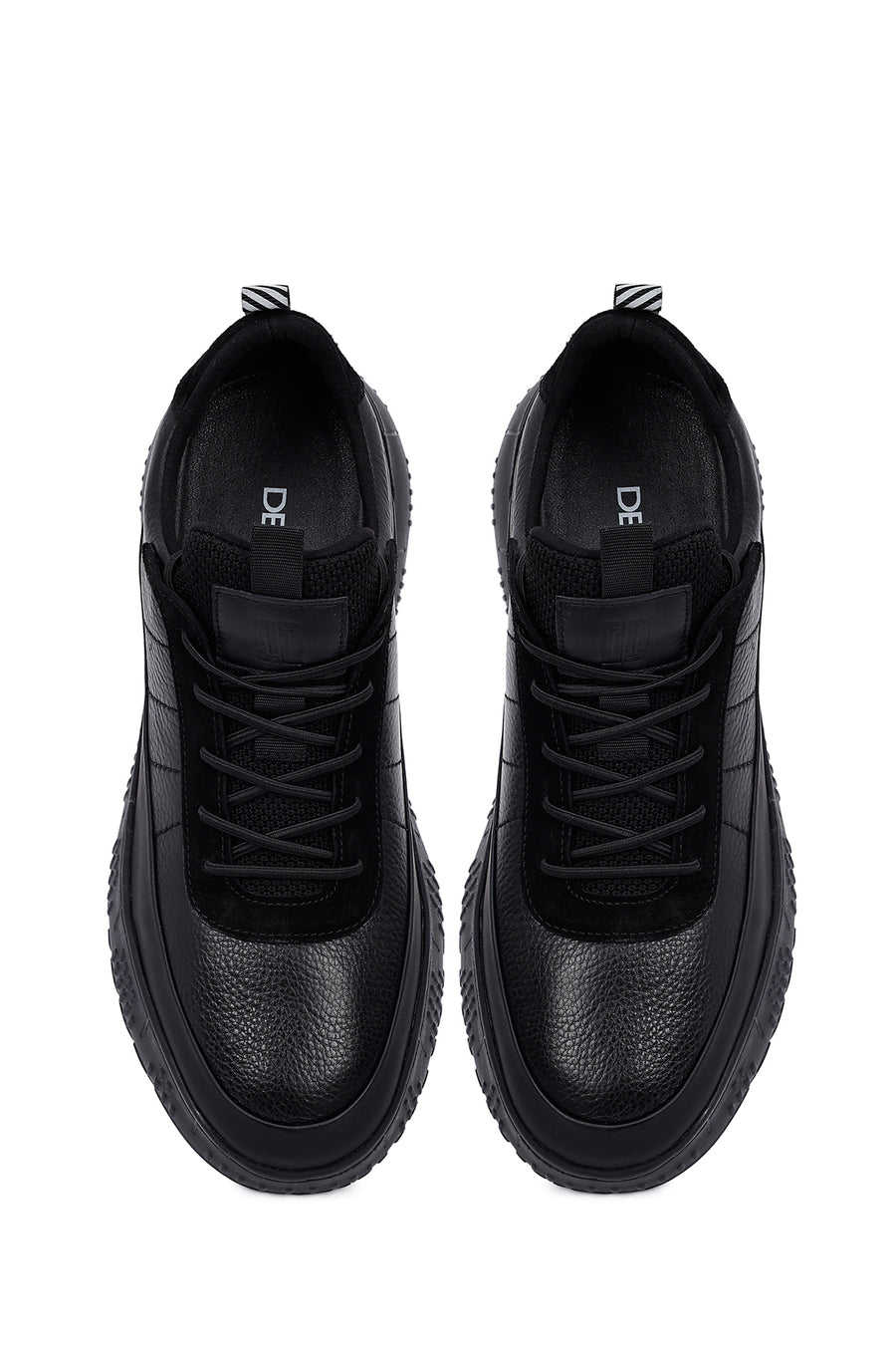 Men's Black Lace-Up Thick Sole Leather Sneakers