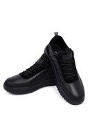 Men's Black Lace-Up Thick Sole Leather Sneakers | Derimod