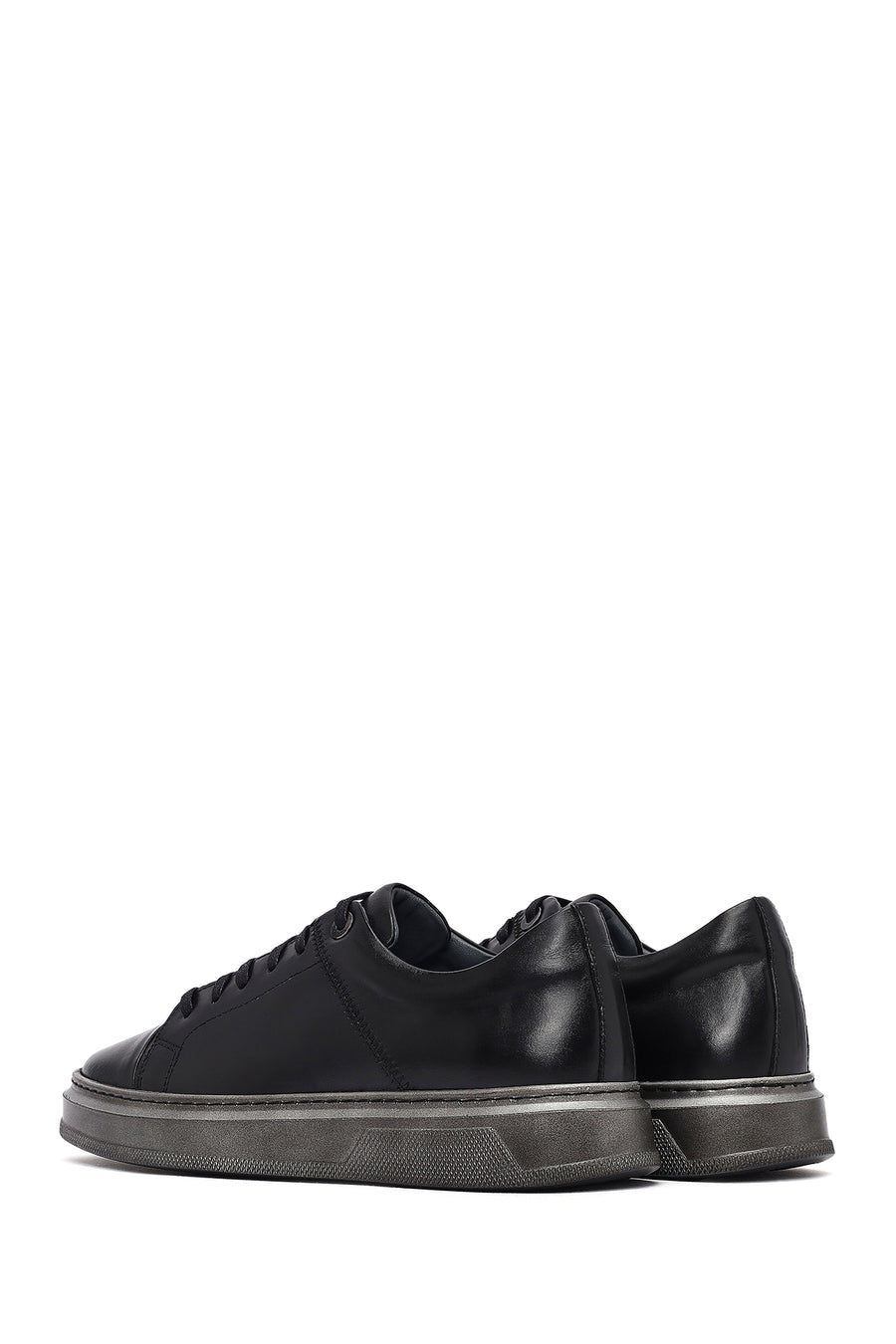 Erkek Siyah Bağcıklı Deri Sneaker