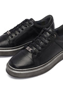 Erkek Siyah Bağcıklı Deri Sneaker | Derimod