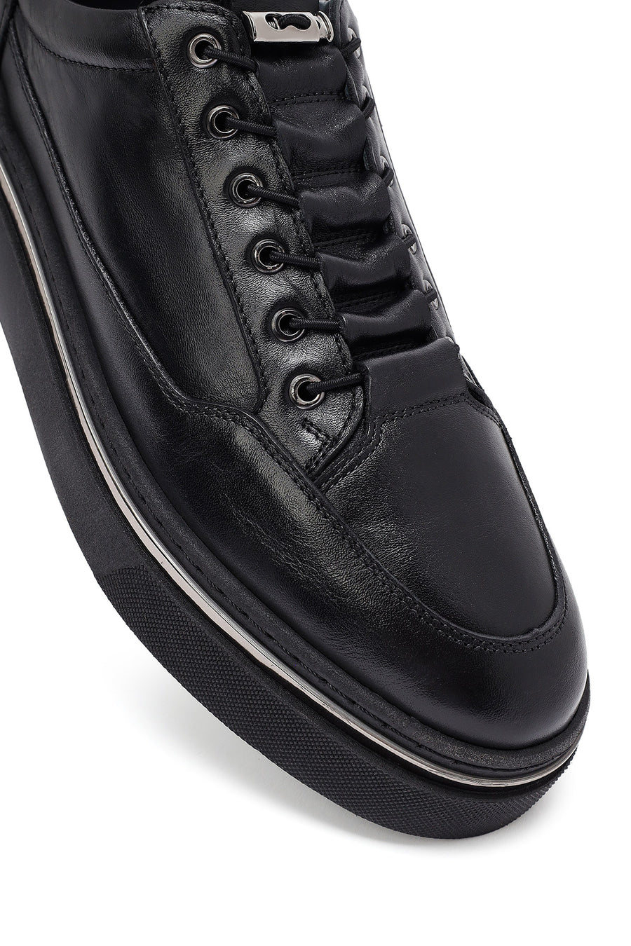 Men's Black Lace Up Leather Sneakers