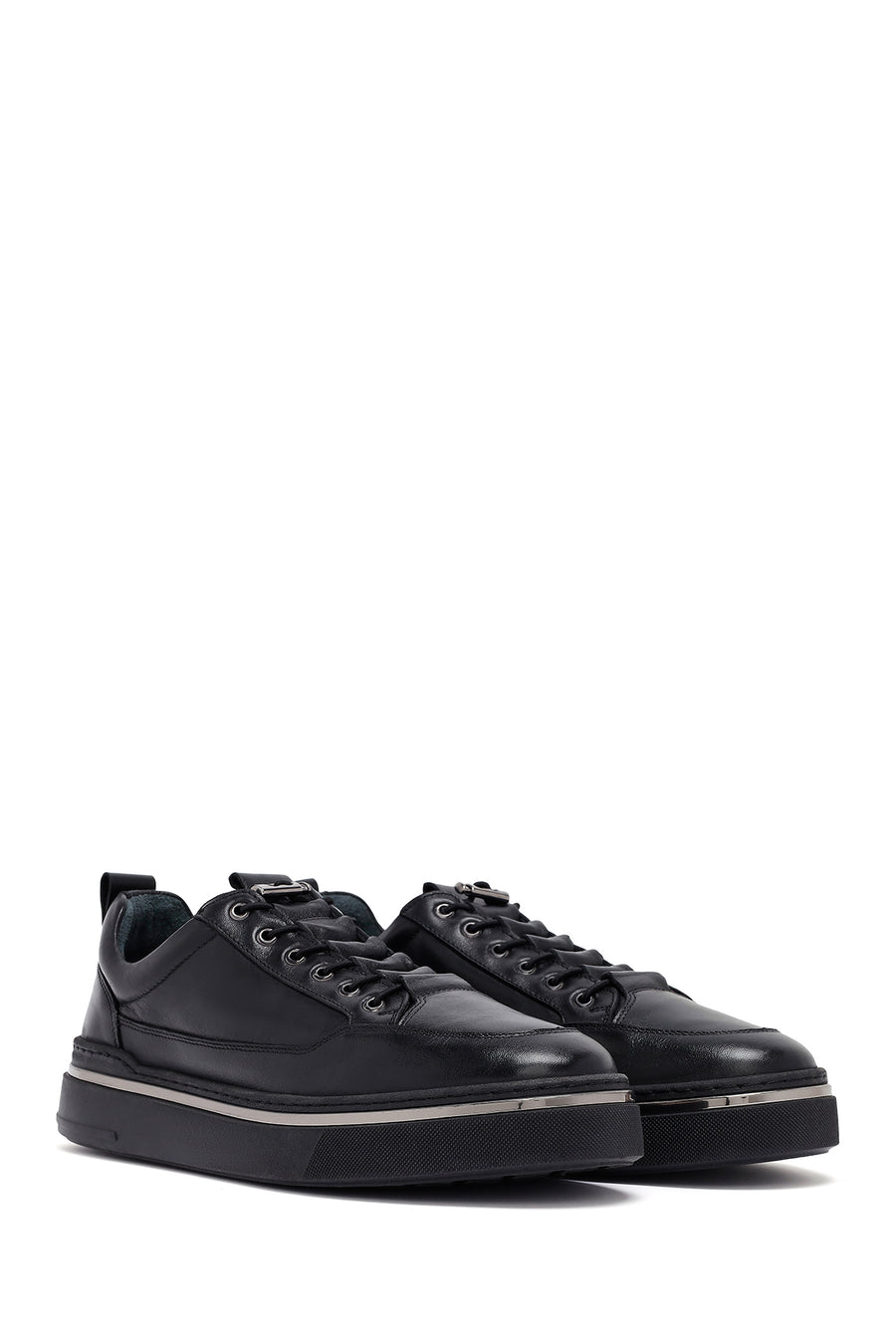 Men's Black Lace Up Leather Sneakers