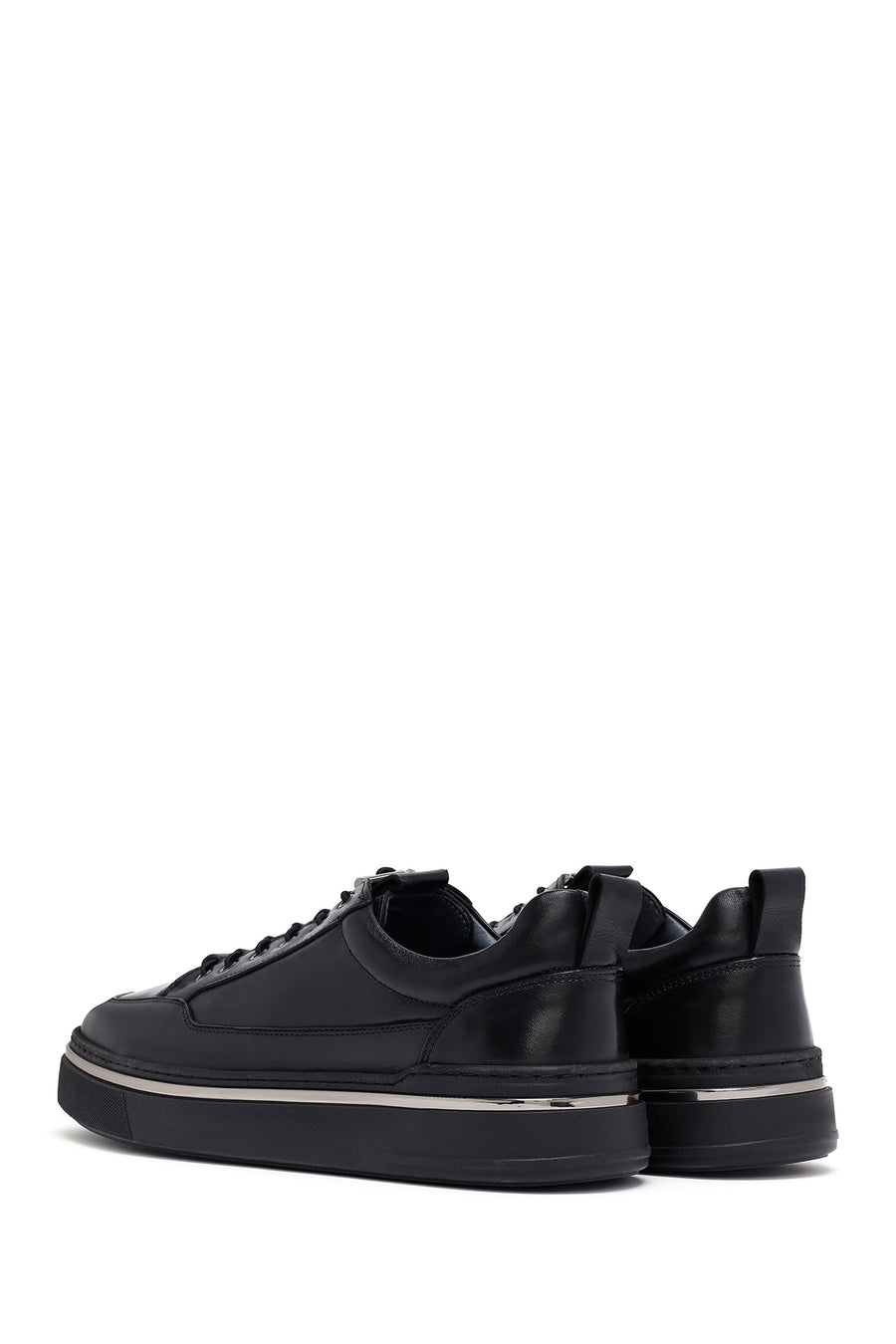 Men's Black Lace Up Leather Sneakers