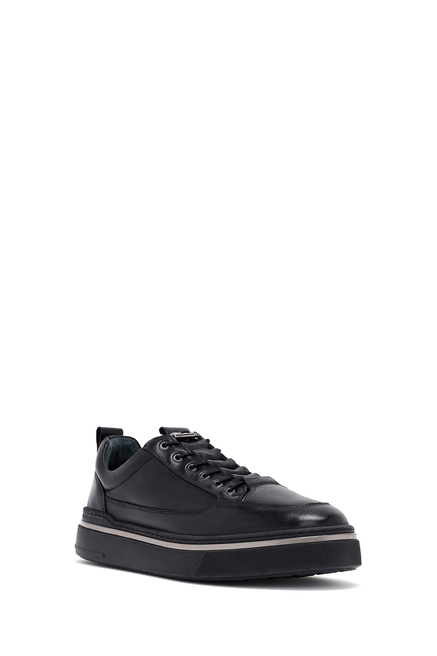Men's Black Lace Up Leather Sneakers