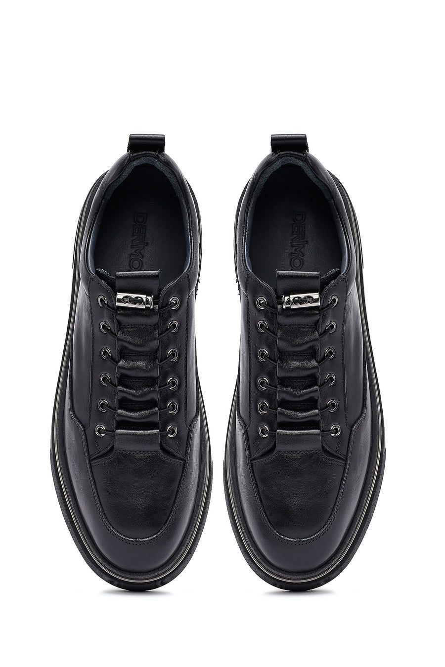 Men's Black Lace Up Leather Sneakers