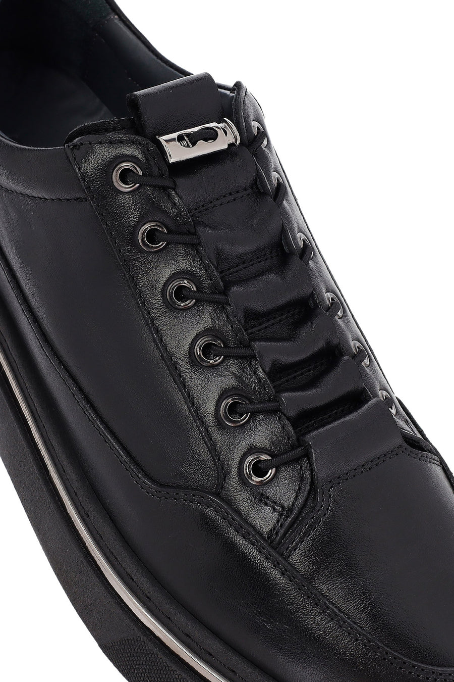 Men's Black Lace Up Leather Sneakers