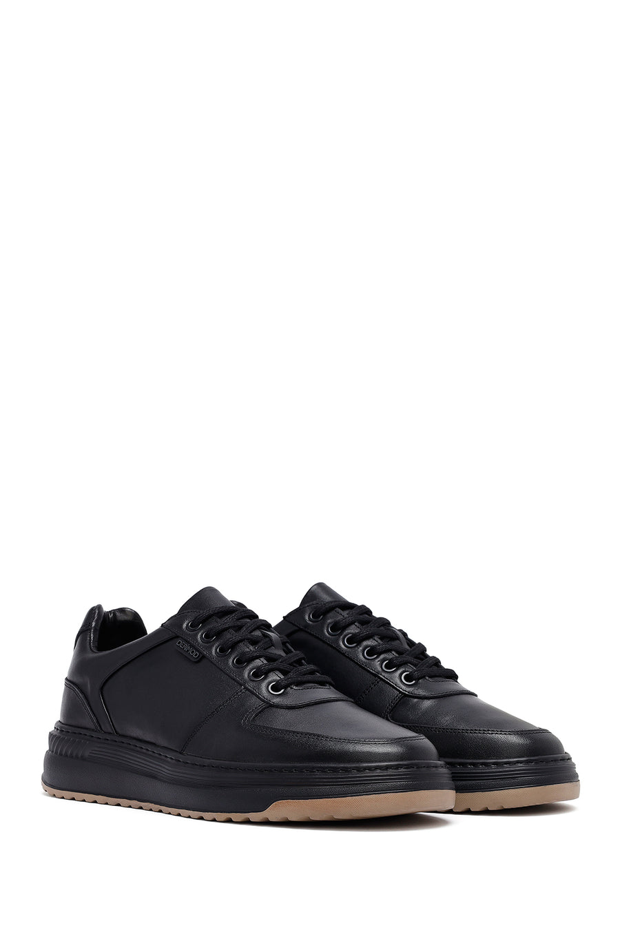 Men's Black Lace-Up Thick Sole Leather Sneakers
