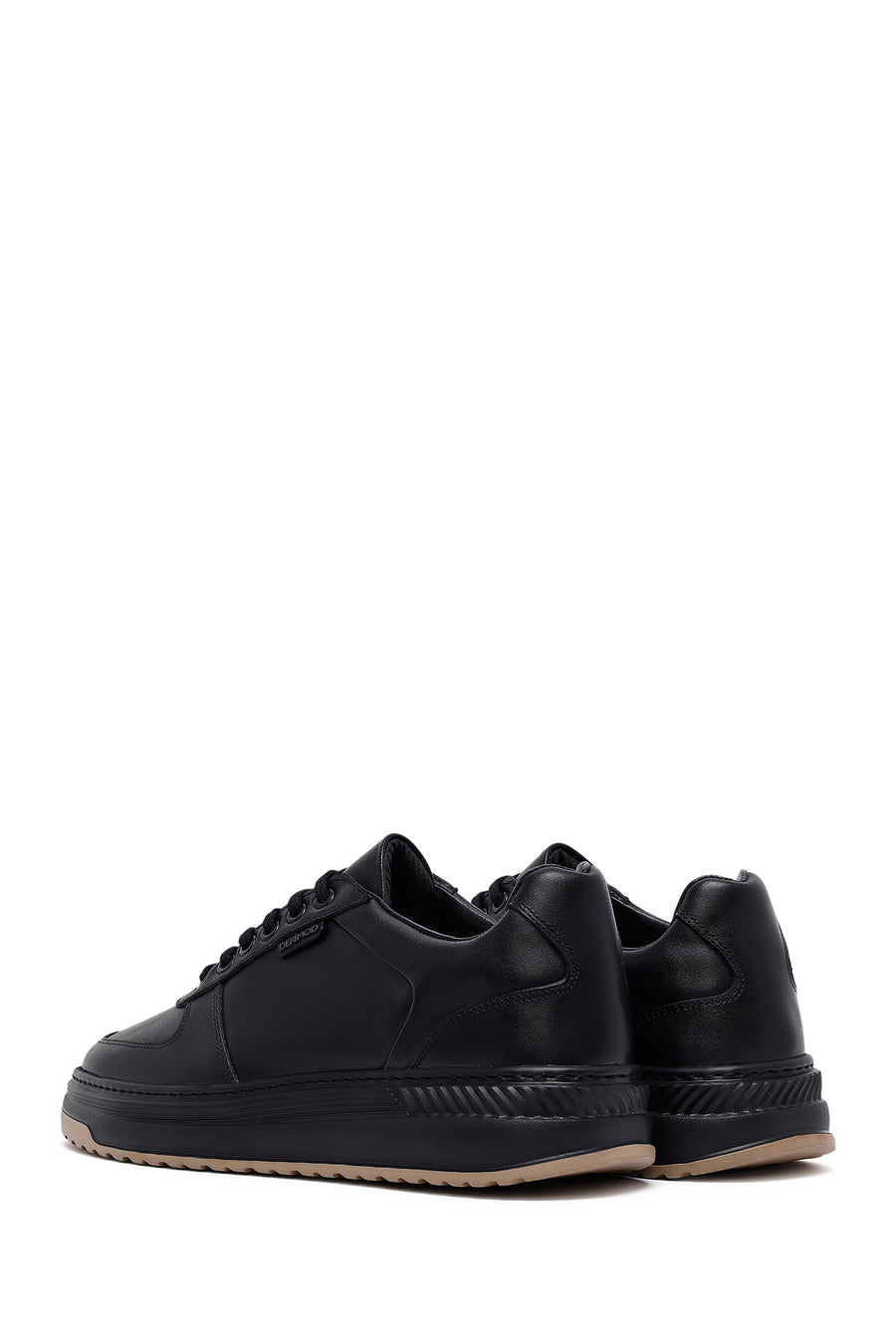 Men's Black Lace-Up Thick Sole Leather Sneakers