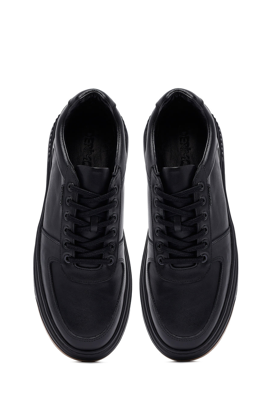 Men's Black Lace-Up Thick Sole Leather Sneakers
