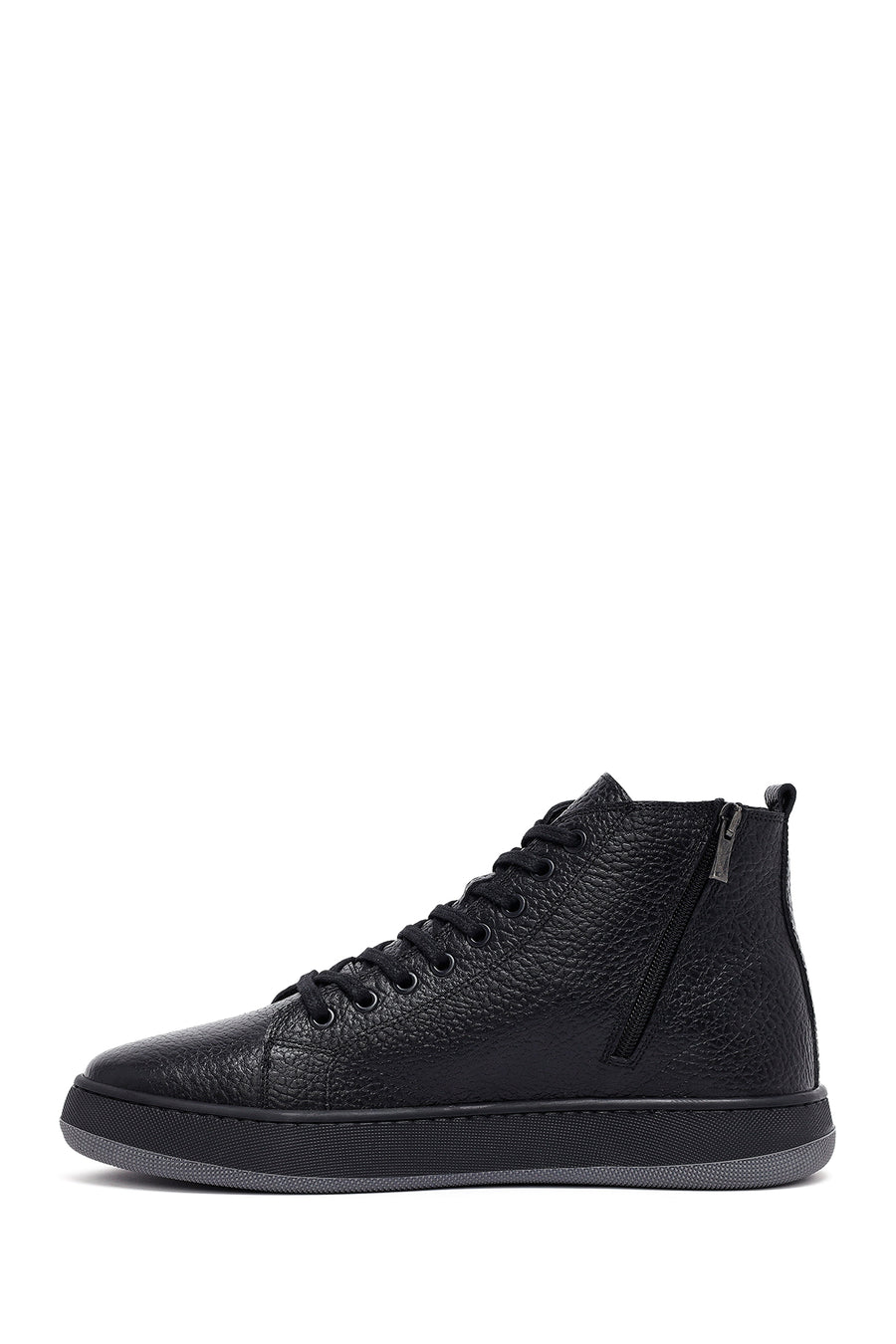 Men's Black Lace-Up Zipper Leather Sports Boots