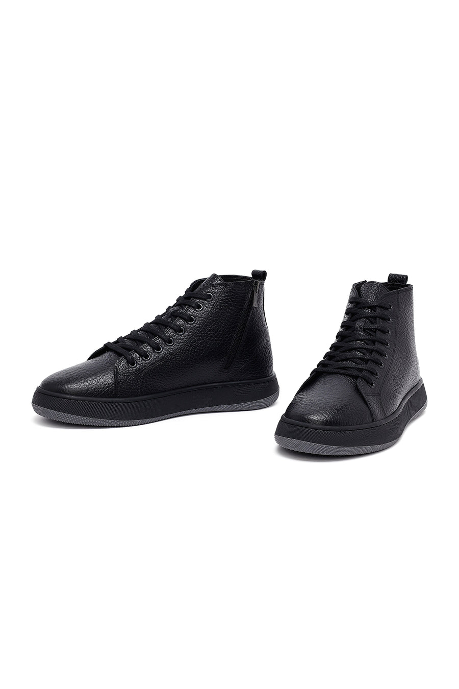 Men's Black Lace-Up Zipper Leather Sports Boots