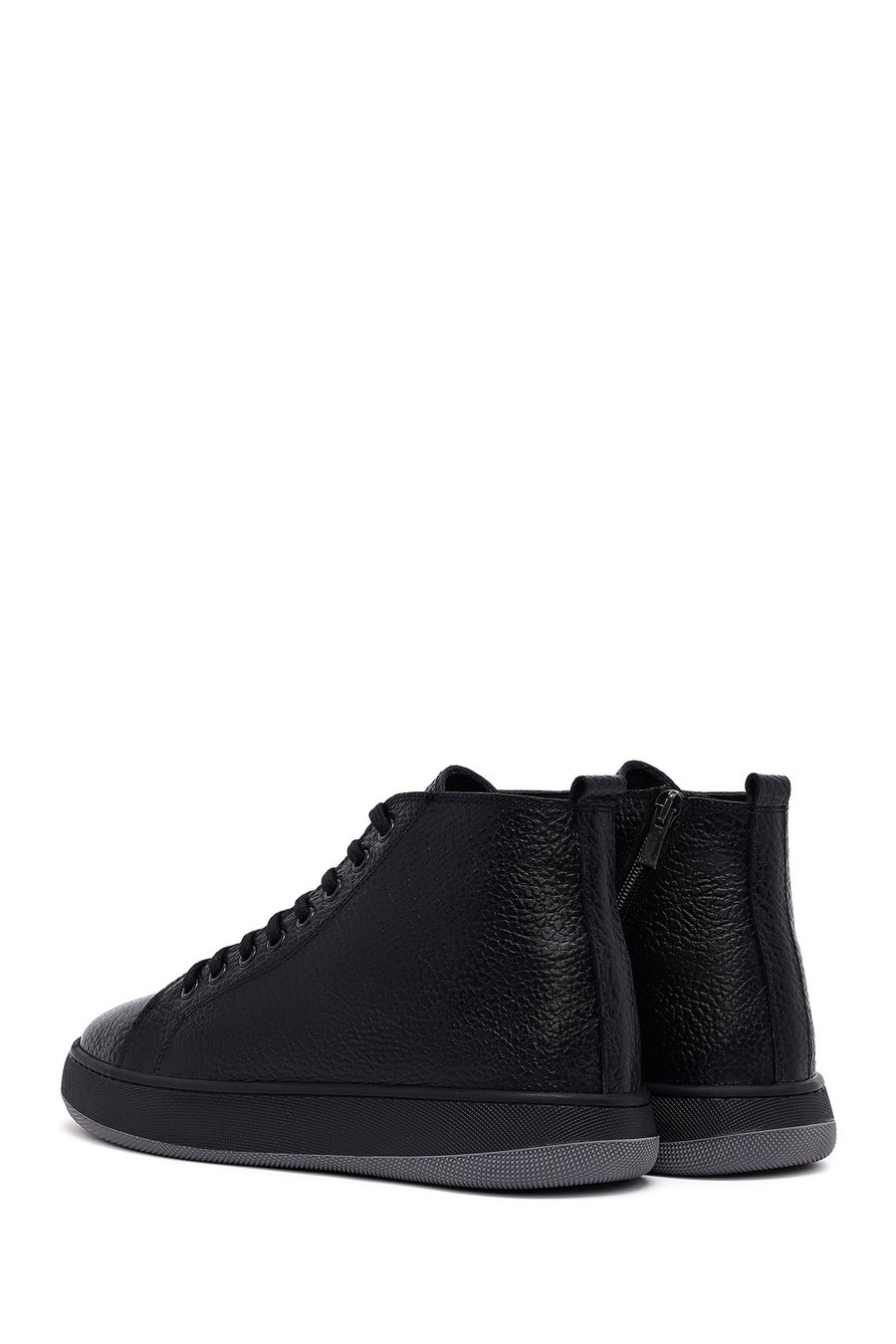 Men's Black Lace-Up Zipper Leather Sports Boots