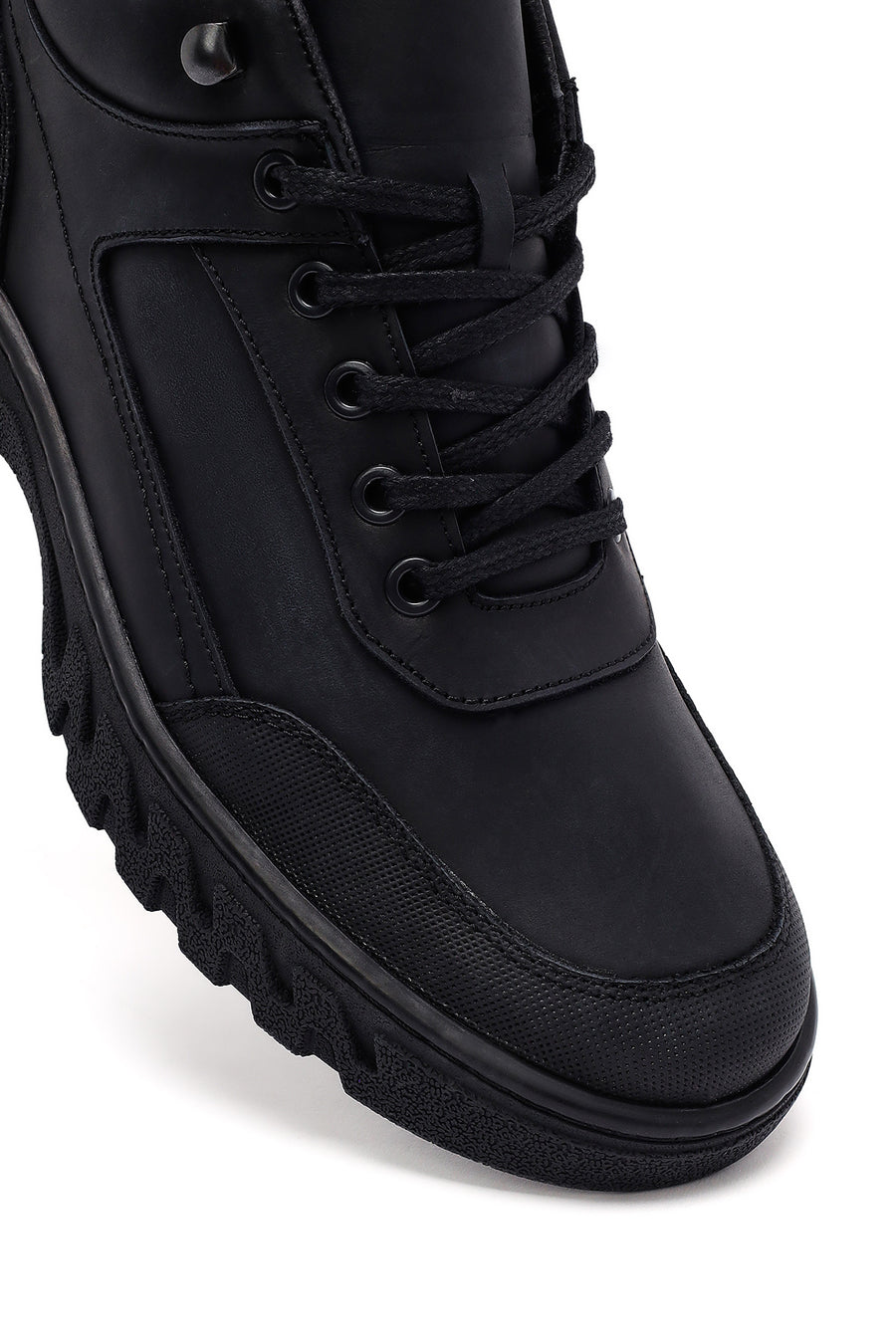 Men's Black Lace-Up Leather Casual Boots