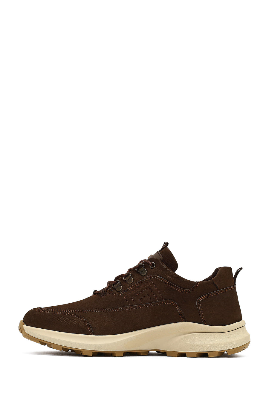 Men's Brown Lace-Up Thick-Soled Nubuck Leather Casual Sneaker