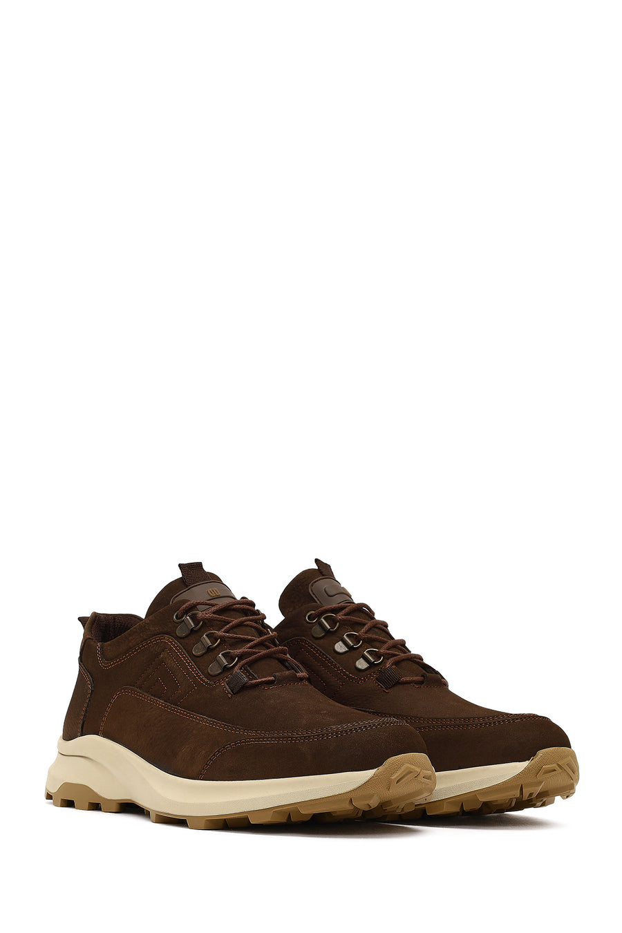 Men's Brown Lace-Up Thick-Soled Nubuck Leather Casual Sneaker