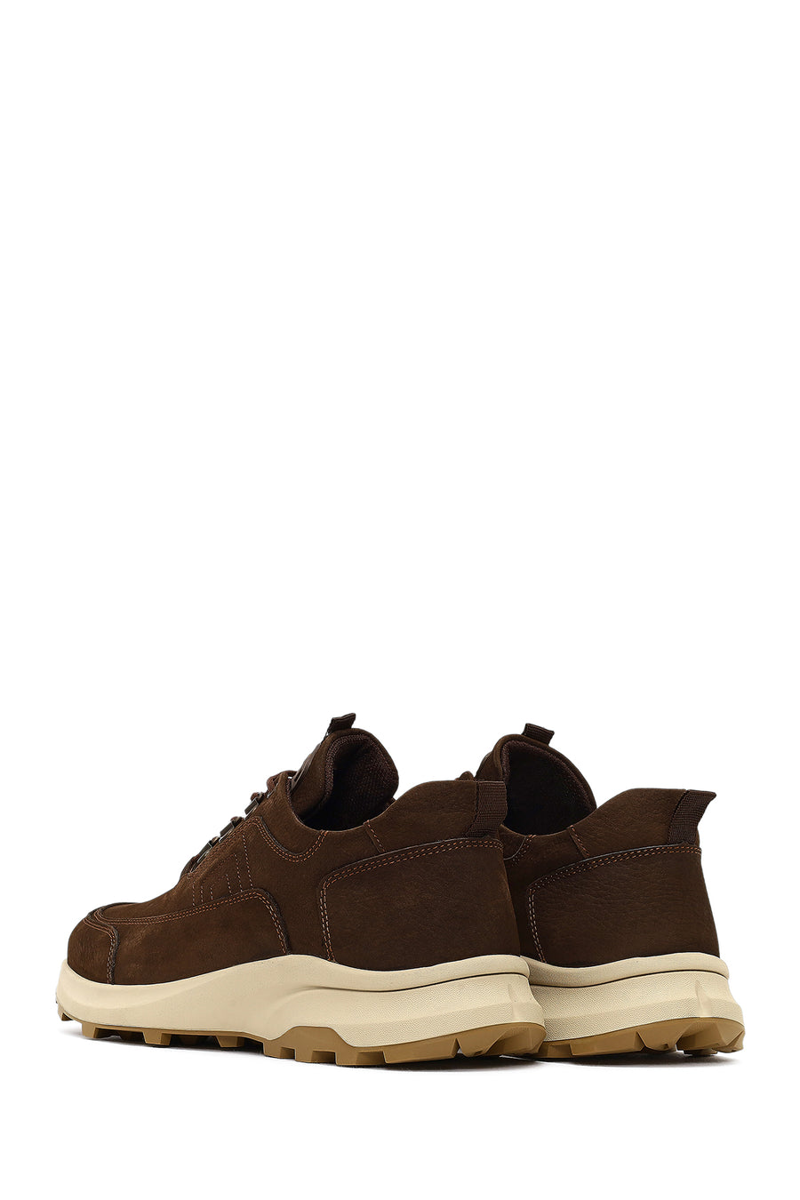 Men's Brown Lace-Up Thick-Soled Nubuck Leather Casual Sneaker