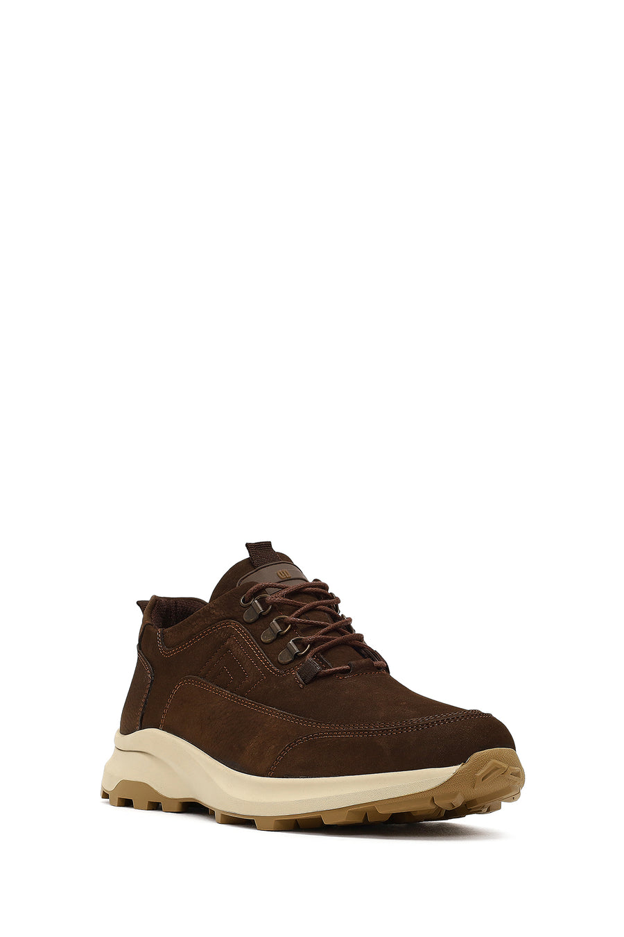 Men's Brown Lace-Up Thick-Soled Nubuck Leather Casual Sneaker
