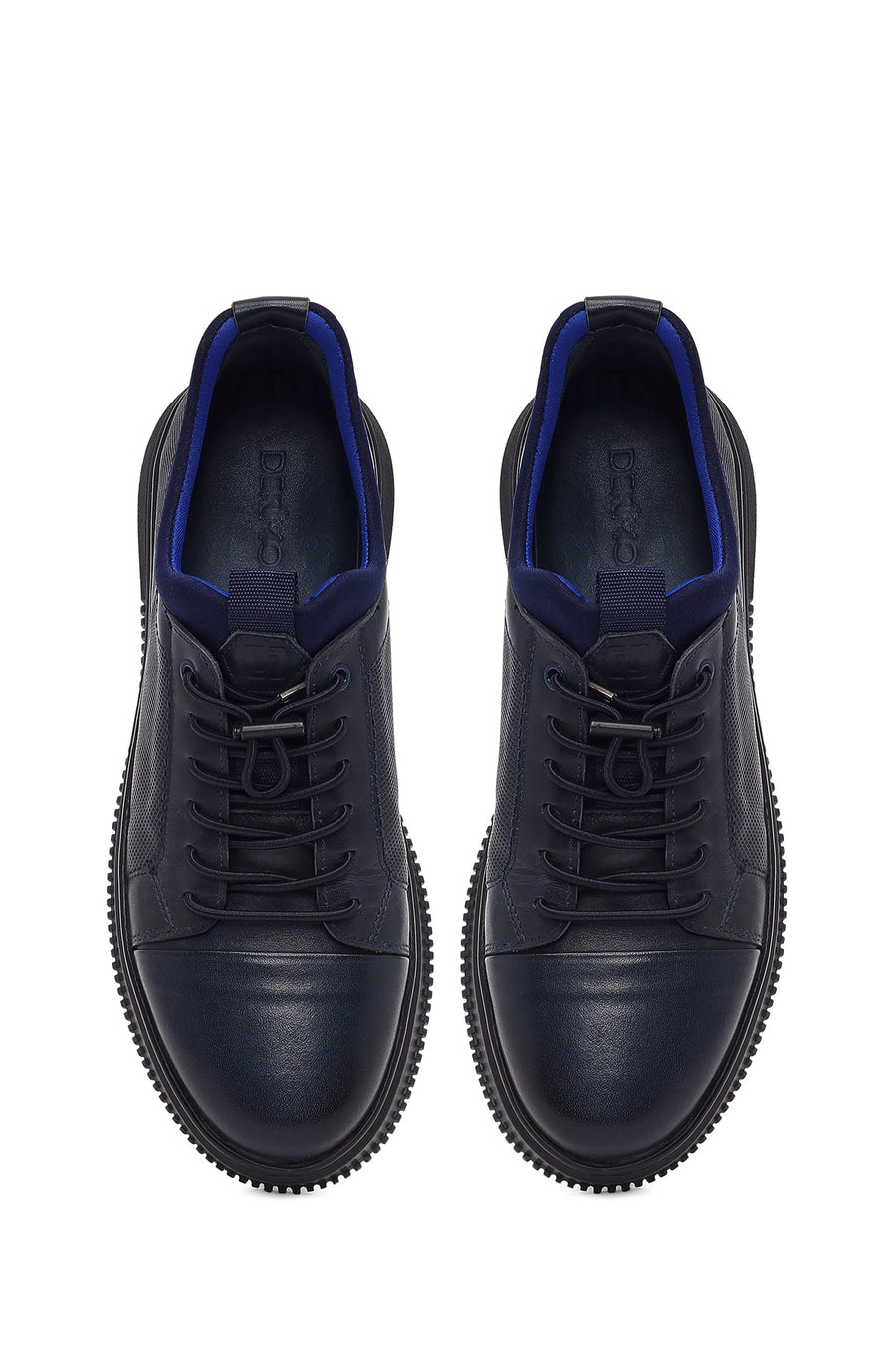 Men's Navy Blue Lace-Up Leather Casual Shoes