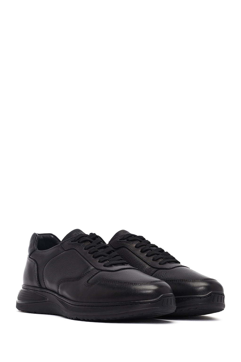 Erkek Siyah Bağcıklı Deri Casual Sneaker