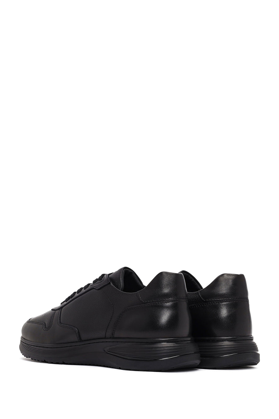 Men's Black Lace-Up Leather Casual Sneakers