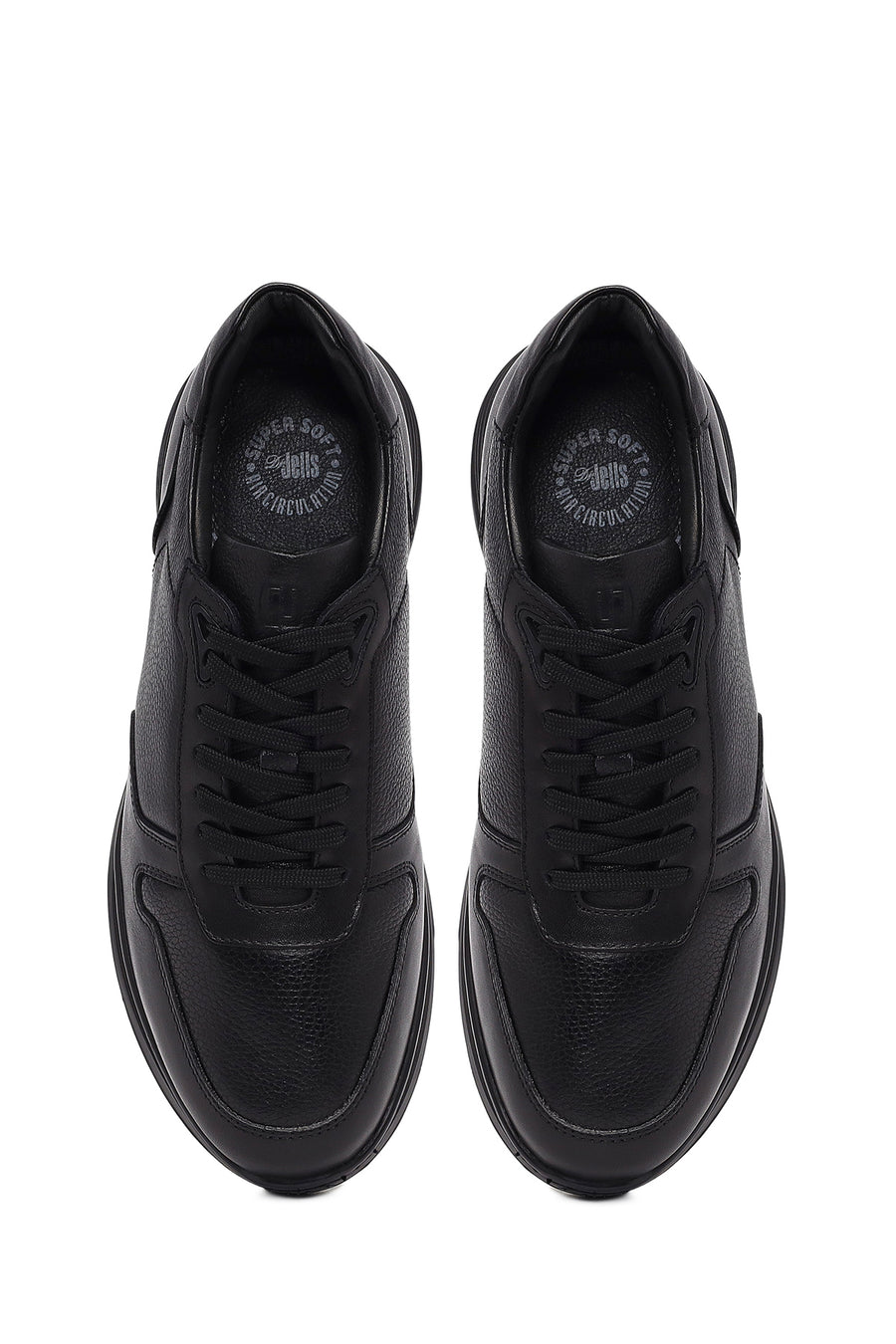 Men's Black Lace-Up Leather Casual Sneakers