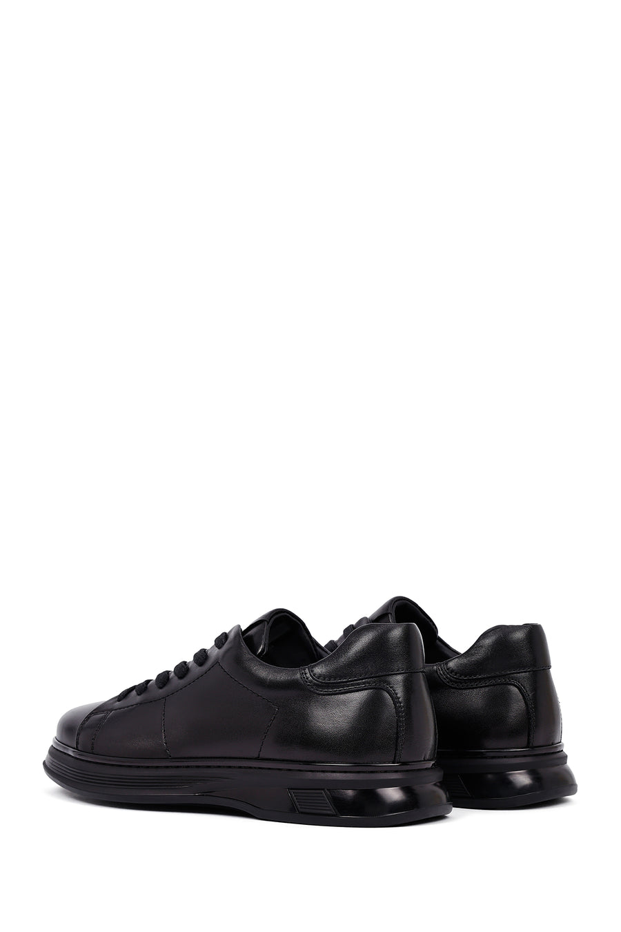 Men's Black Lace-Up Leather Casual Sneakers
