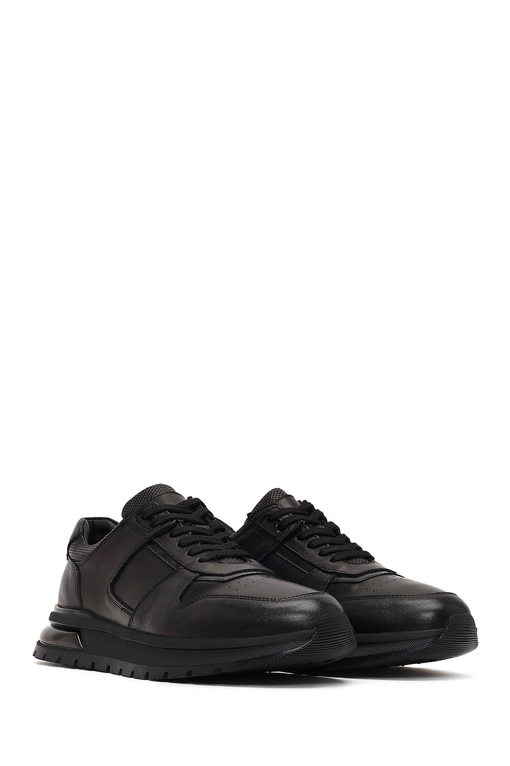 Erkek Siyah Bağcıklı Deri Casual Sneaker