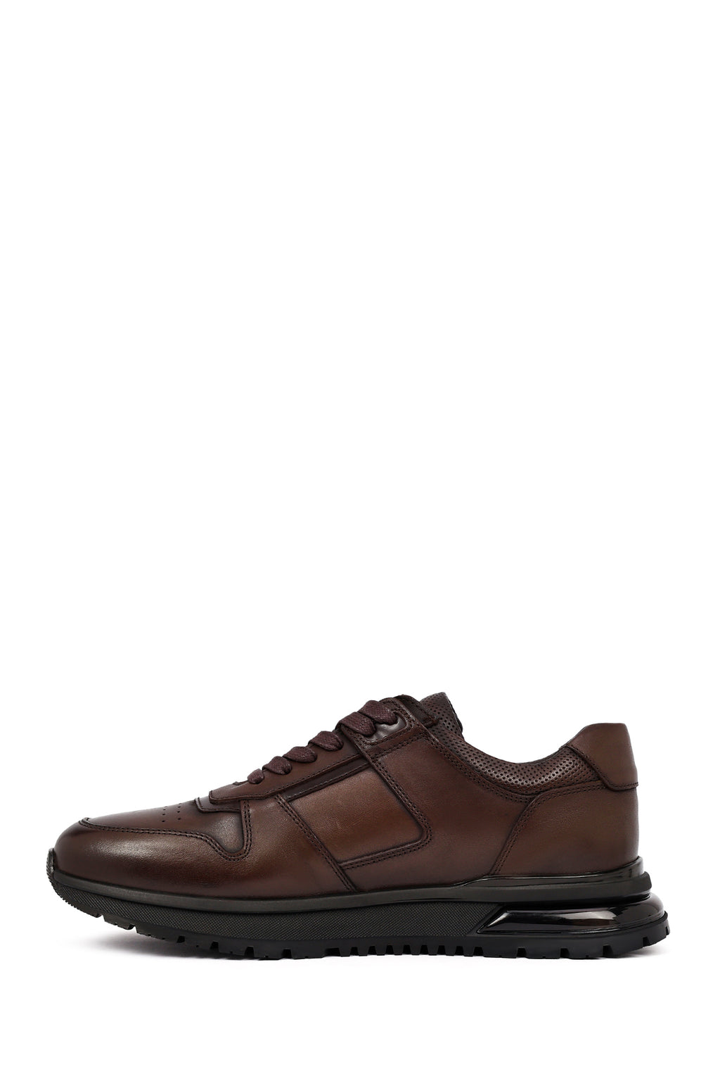 Erkek Kahverengi Bağcıklı Deri Casual Sneaker