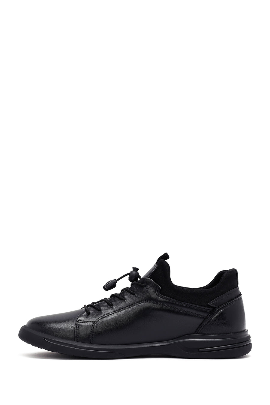 Men's Black Lace-Up Leather Casual Sneakers