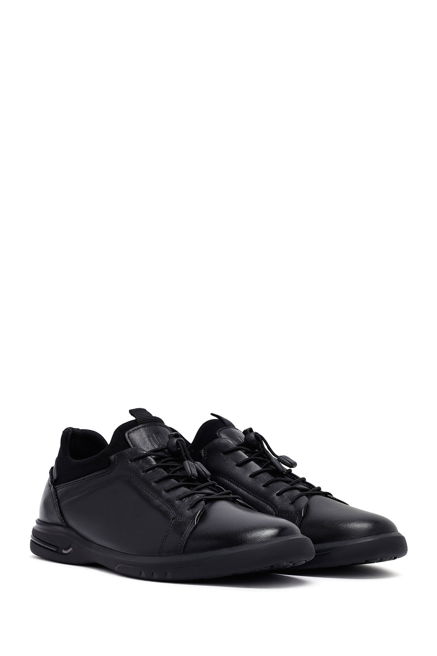 Men's Black Lace-Up Leather Casual Sneakers