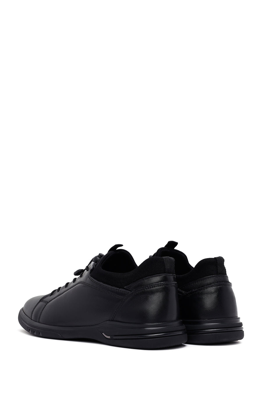 Men's Black Lace-Up Leather Casual Sneakers