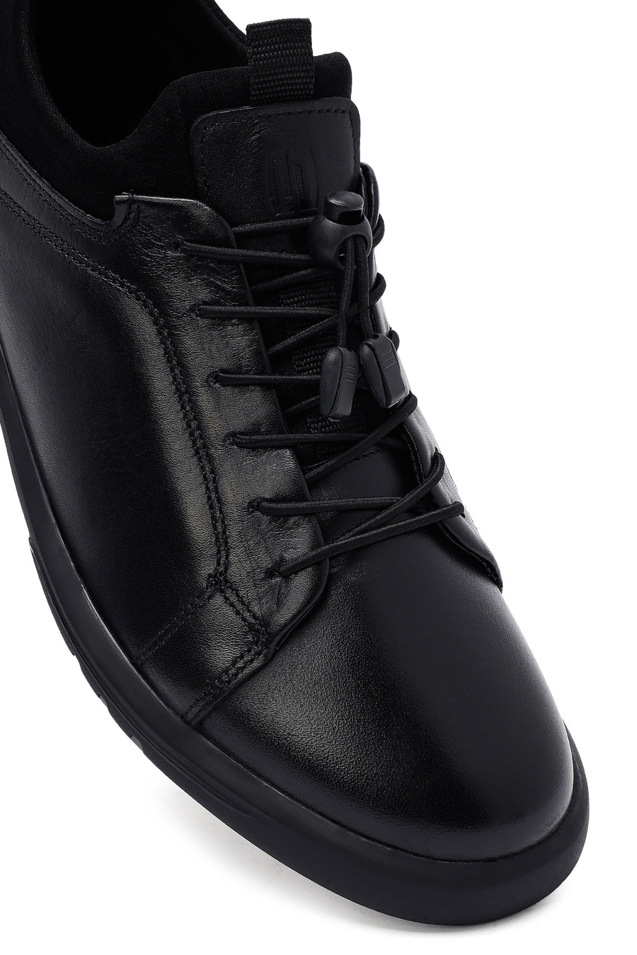 Men's Black Lace-Up Leather Casual Sneakers