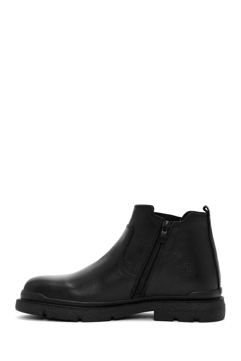 Erkek Siyah Fermuarlı Deri Casual Bot