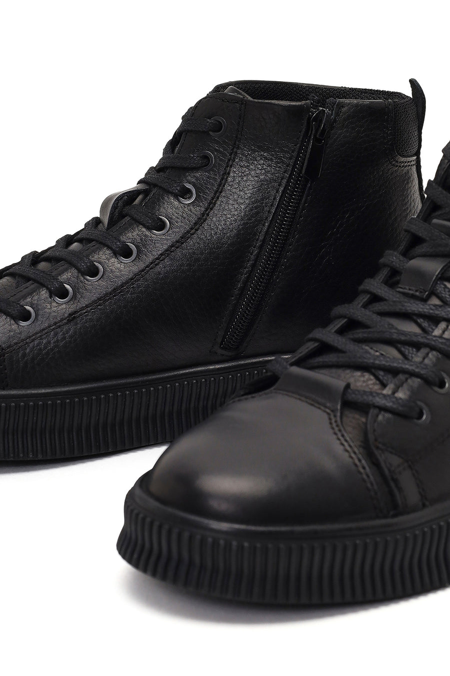 Men's Black Lace-Up Zipper Leather Sports Boots