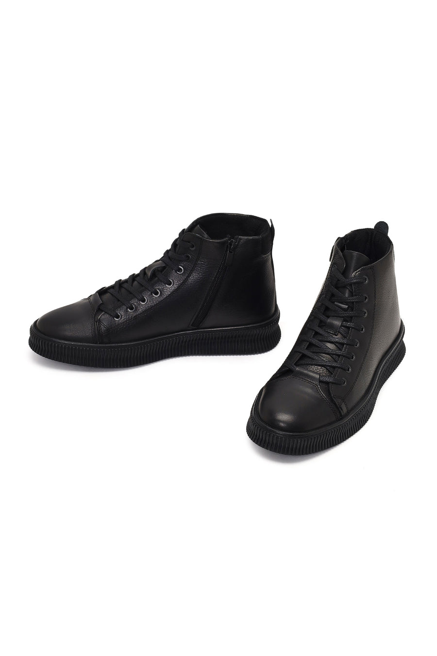 Men's Black Lace-Up Zipper Leather Sports Boots