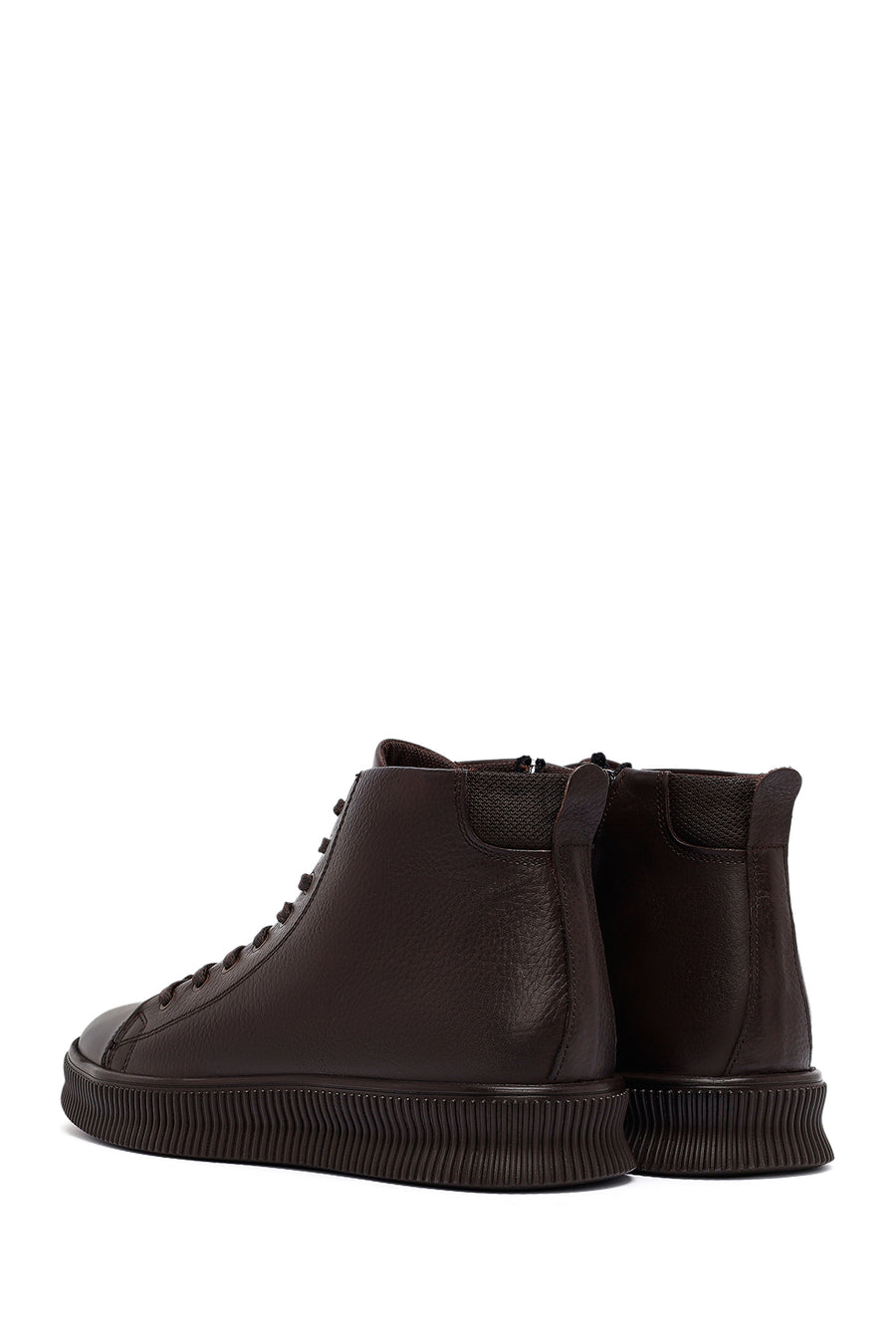 Men's Brown Lace-Up Zipper Leather Sports Boots