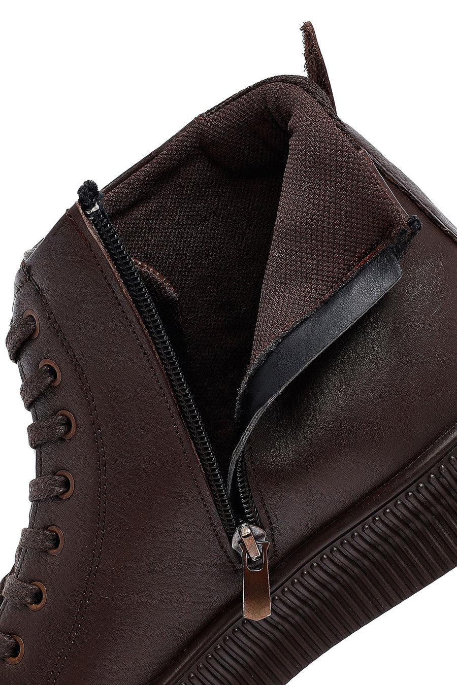 Men's Brown Lace-Up Zipper Leather Sports Boots