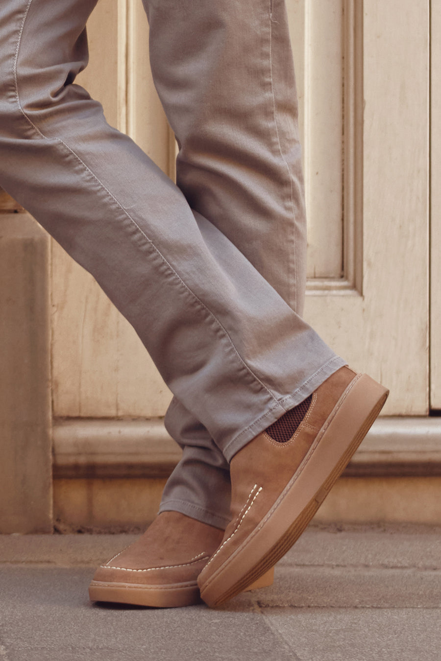 Men's Beige Suede Leather Chelsea Boots