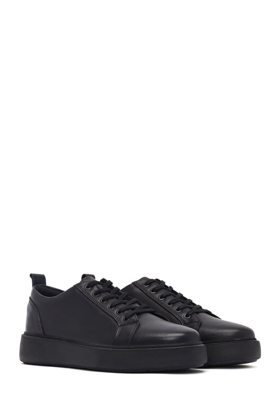 Men's Black Lace Up Leather Sneakers