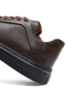 Erkek Kahverengi Bağcıklı Kalın Tabanlı Deri Sneaker | Derimod
