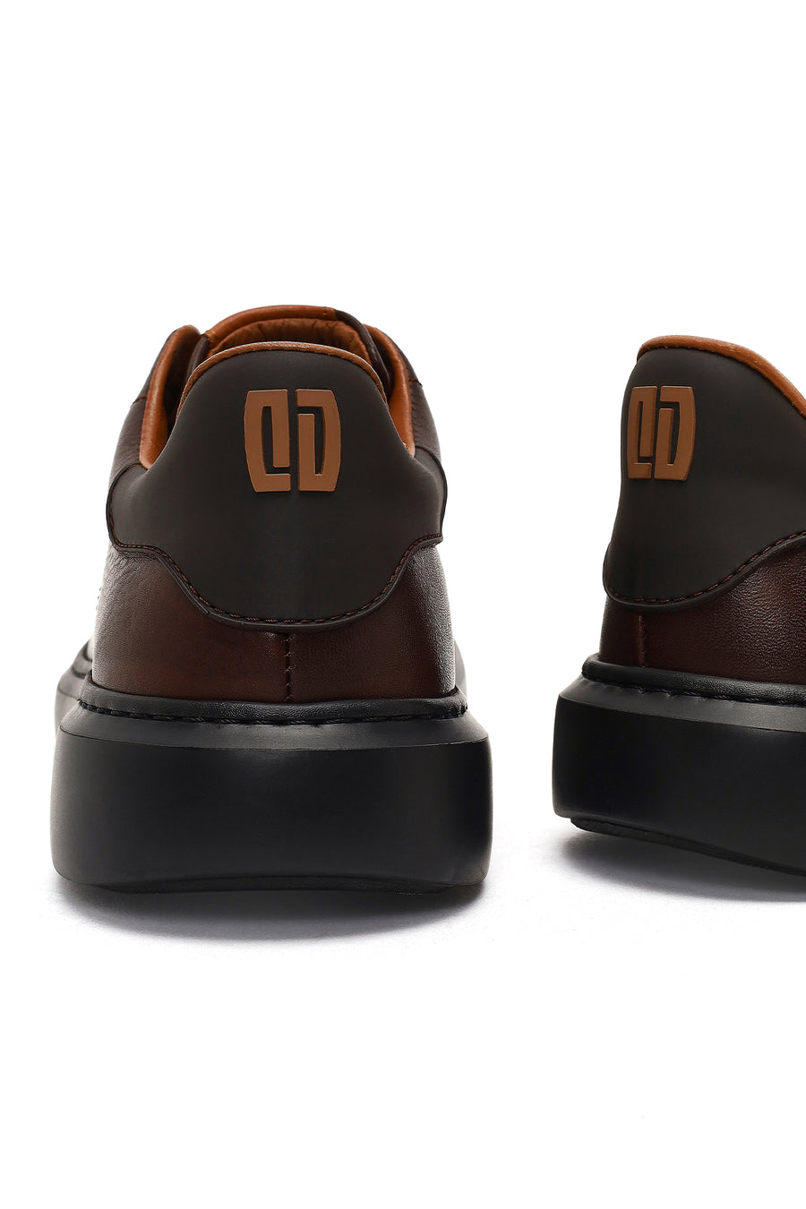 Men's Brown Lace-Up Thick-Soled Leather Sneaker