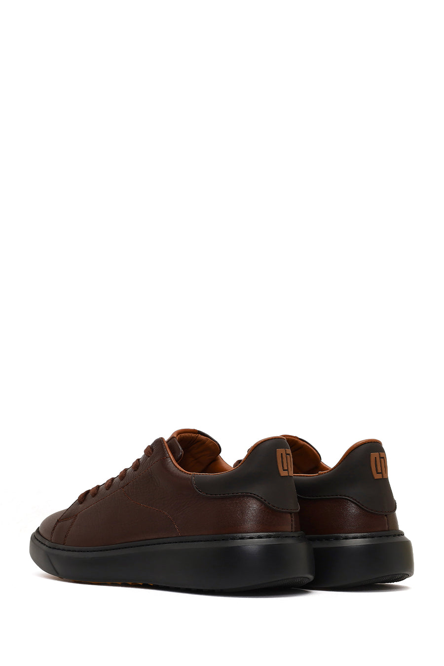 Men's Brown Lace-Up Thick-Soled Leather Sneaker