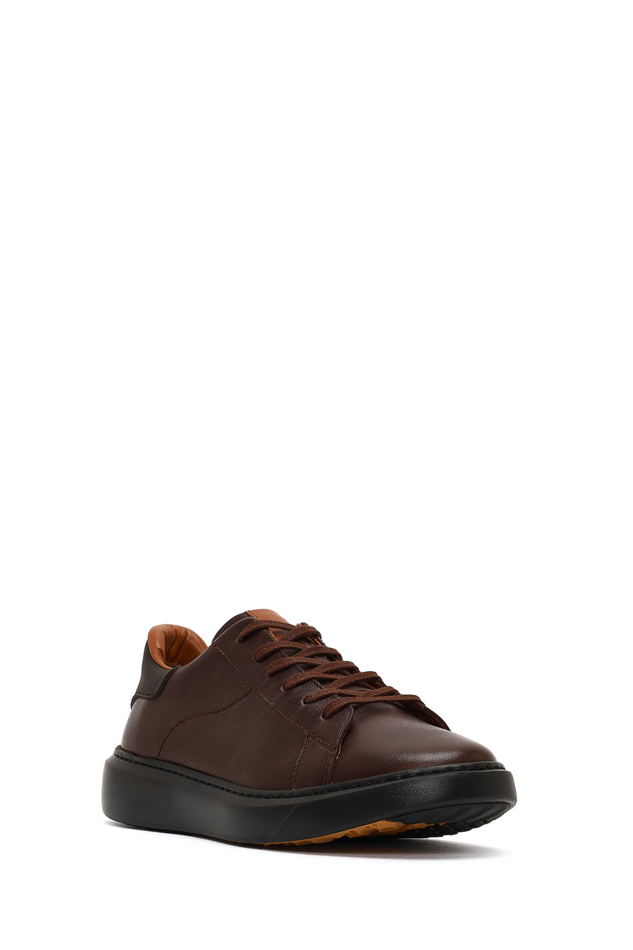 Men's Brown Lace-Up Thick-Soled Leather Sneaker