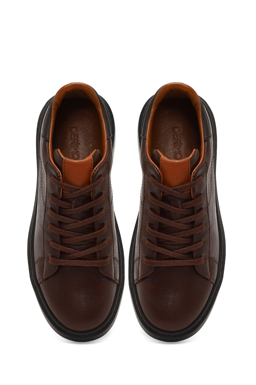Men's Brown Lace-Up Thick-Soled Leather Sneaker