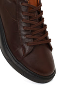 Men's Brown Lace-Up Thick-Soled Leather Sneaker | Derimod