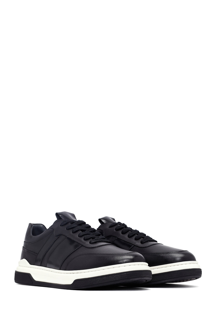 Men's Black Lace Up Leather Sneakers